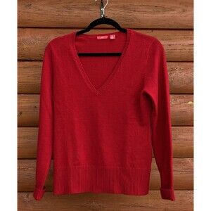 CeCe 100% Cashmere V-Neck Red Long Sleeve Soft Sweater Cozy Women's Medium